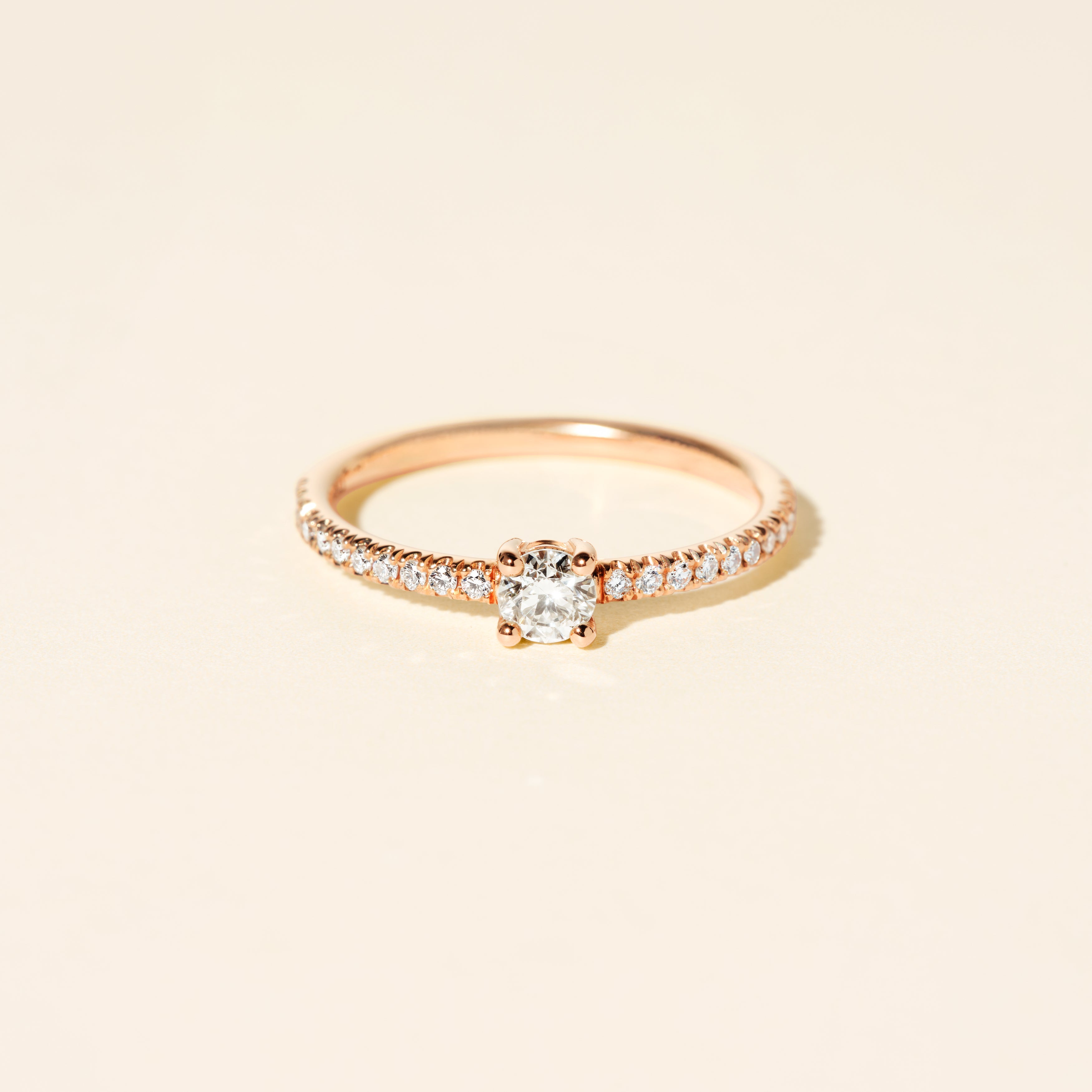 Bague Hibiscus solitaire diamant rond 0.20 carat - Or rose
