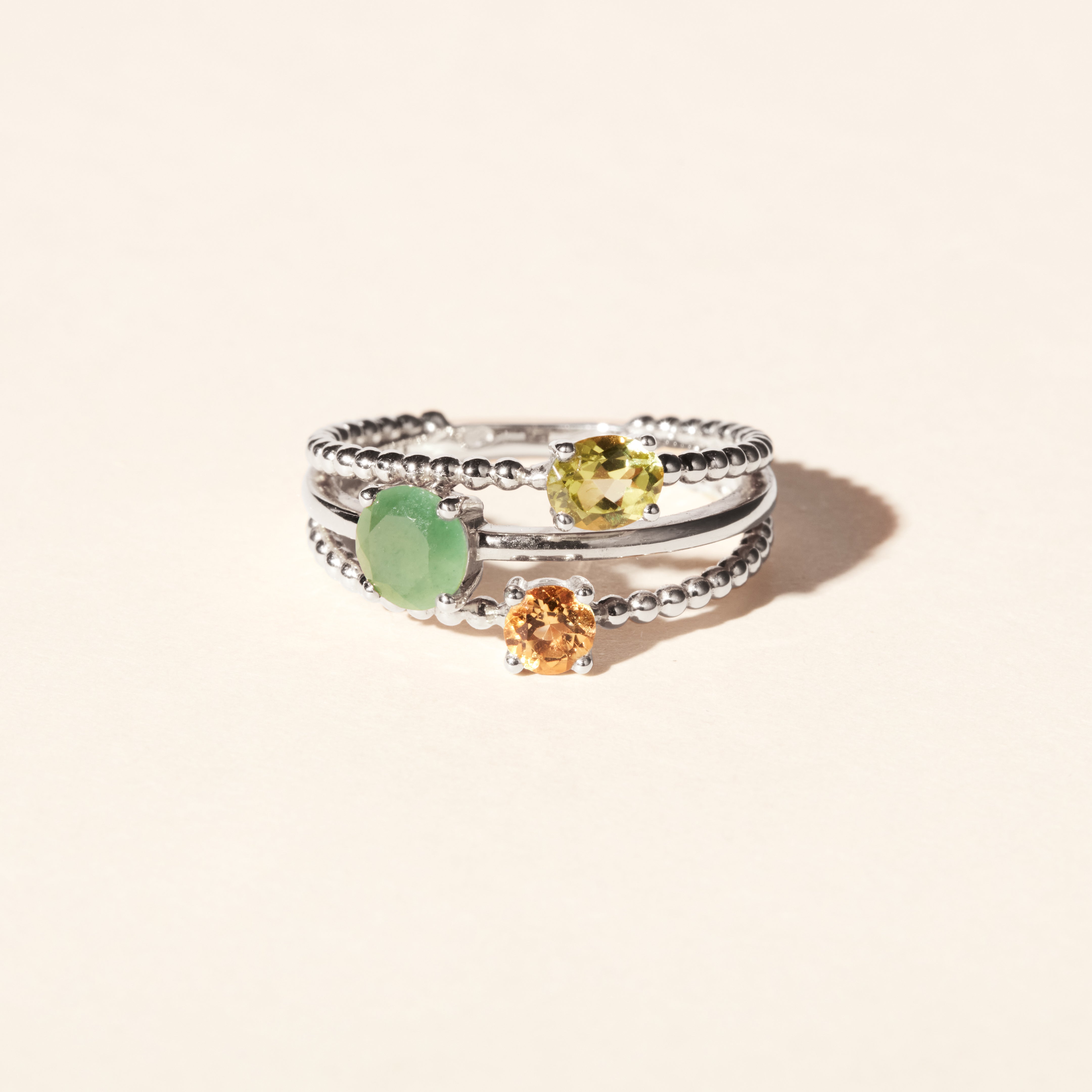 Bague Alma Trio citrine péridot - Or blanc