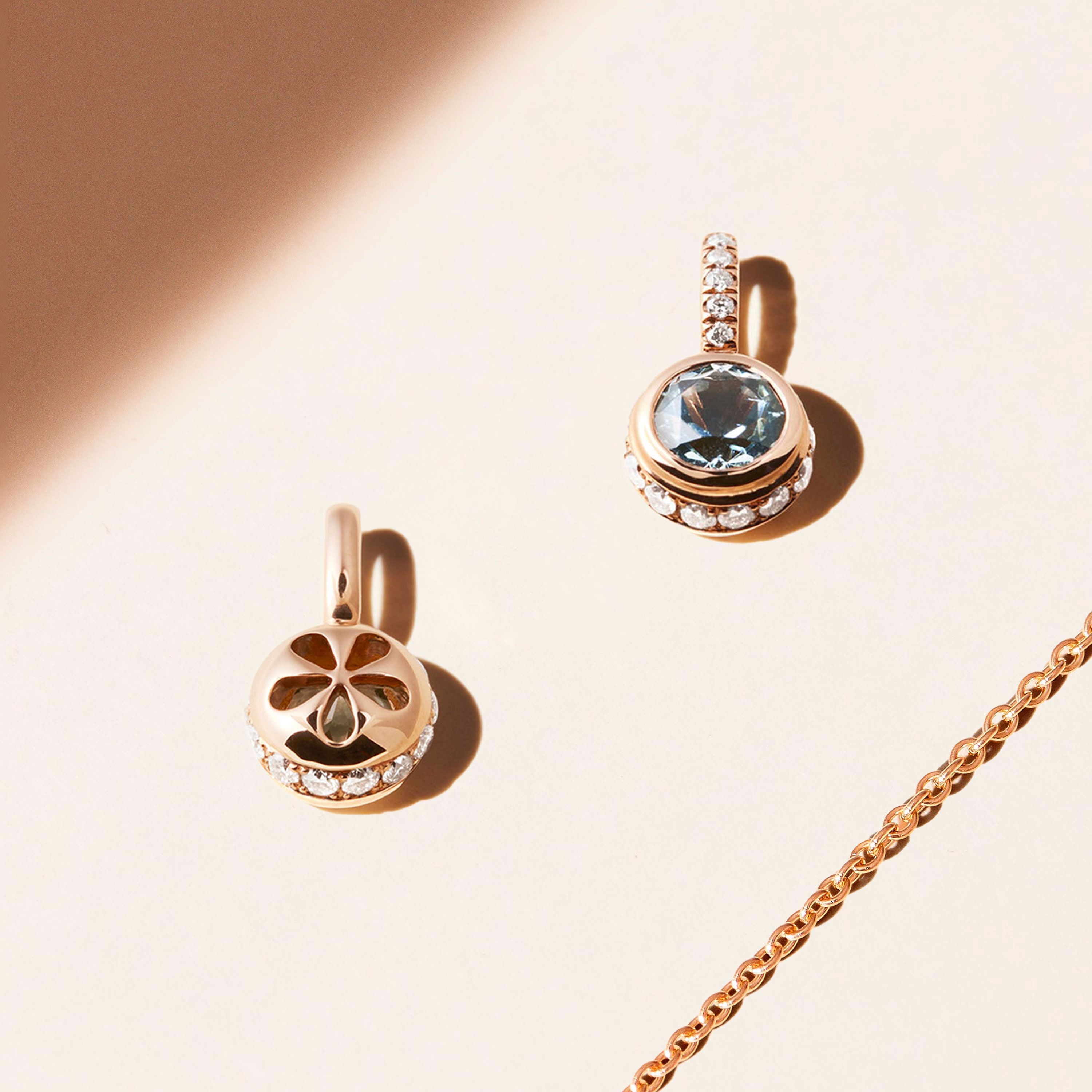 Pendentif - Jaïpur - Aigue marine et diamants - Or rose