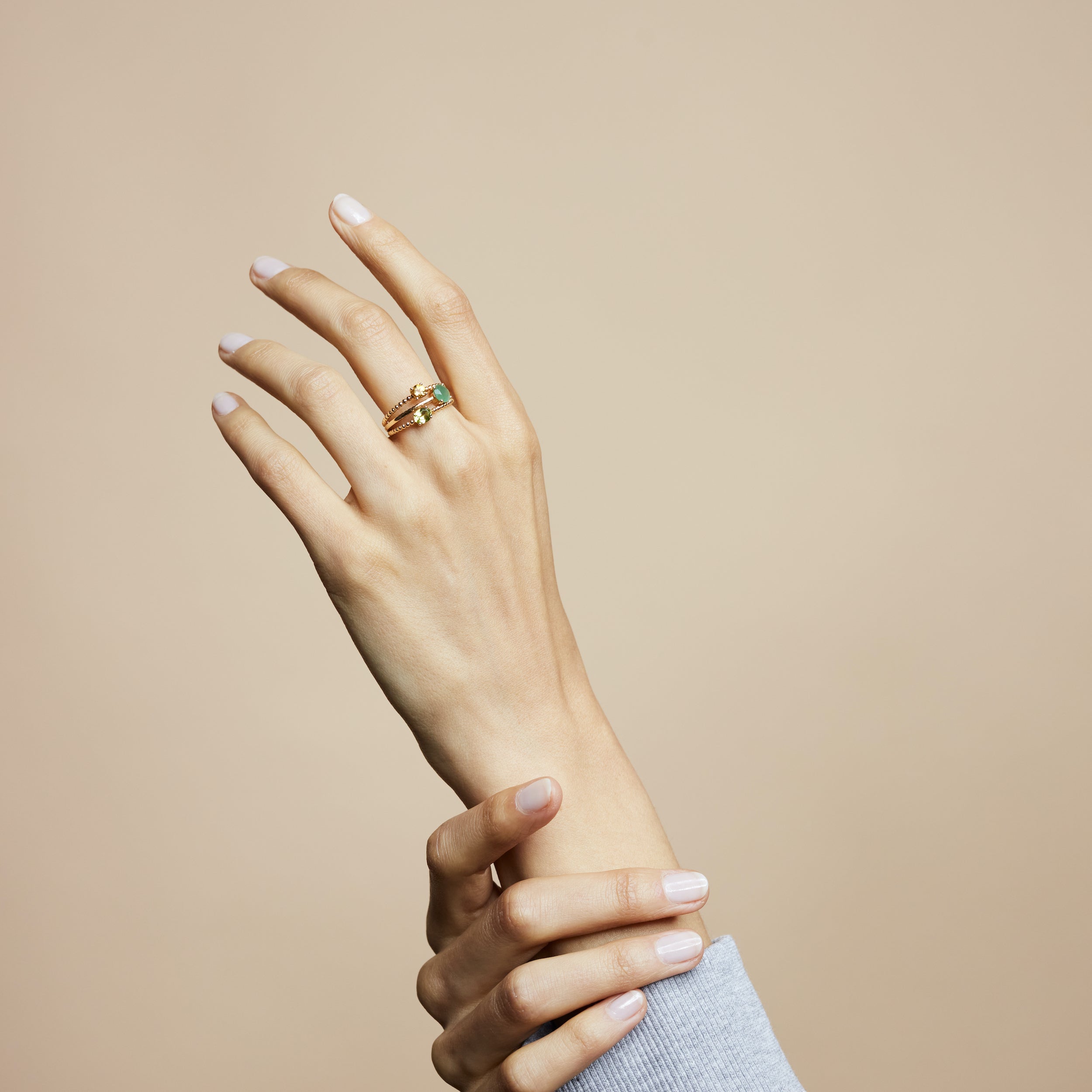 Alma Trio ring with citrine and peridot - Rose gold