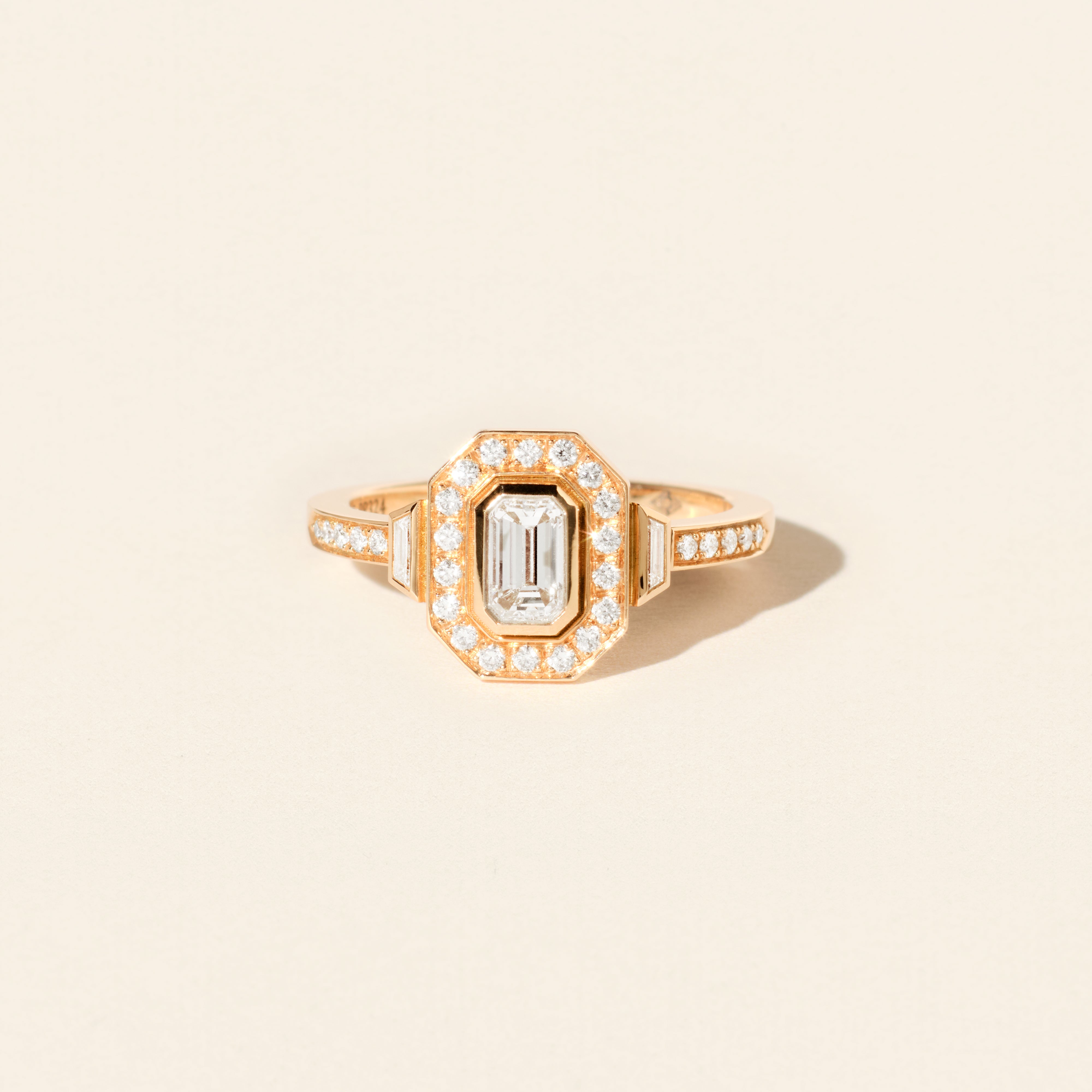 Art Deco Signature Trapezoid Ring with 0.60 Carat Diamonds - Rose Gold