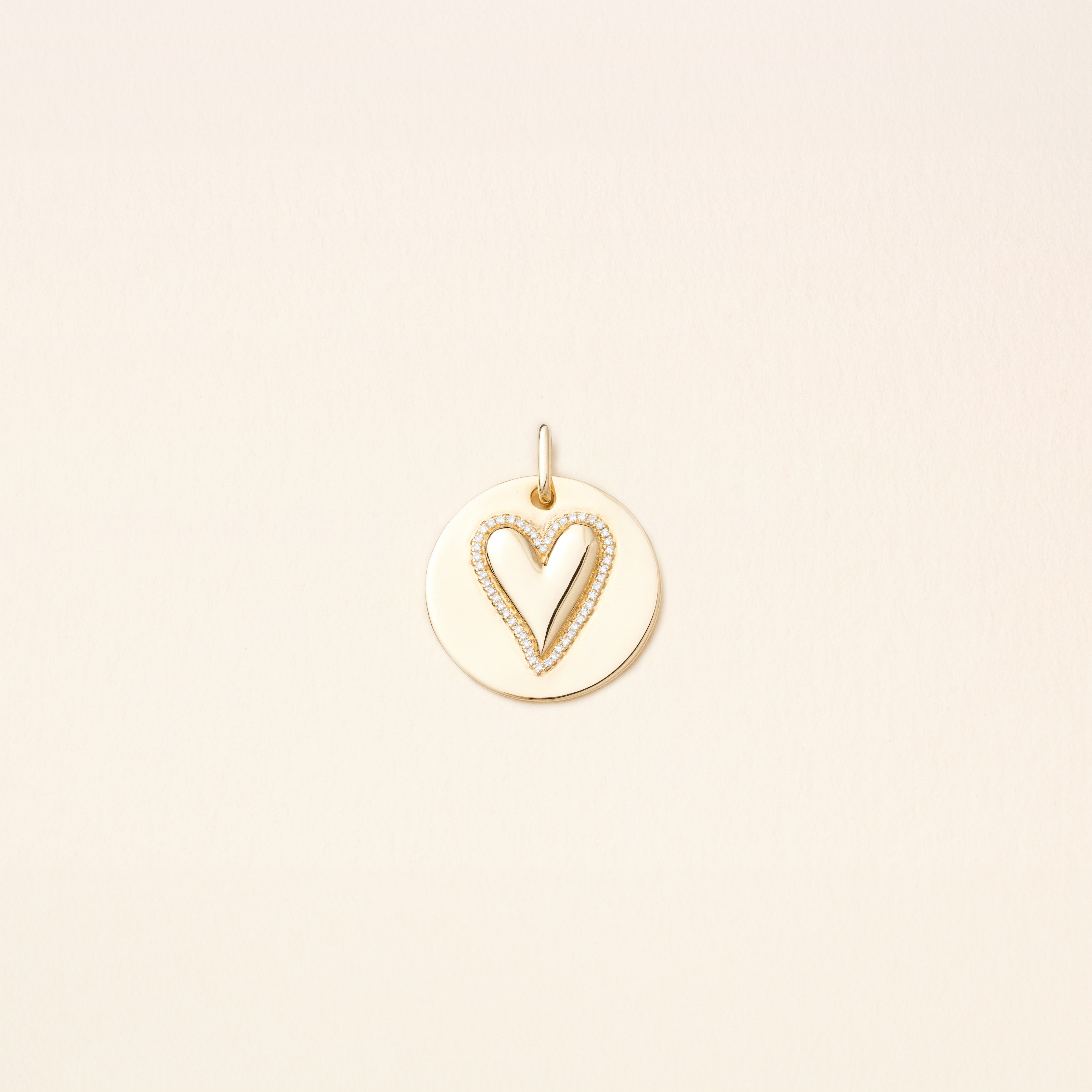 Pendentif - Médaille - Coeur diamants - Or jaune