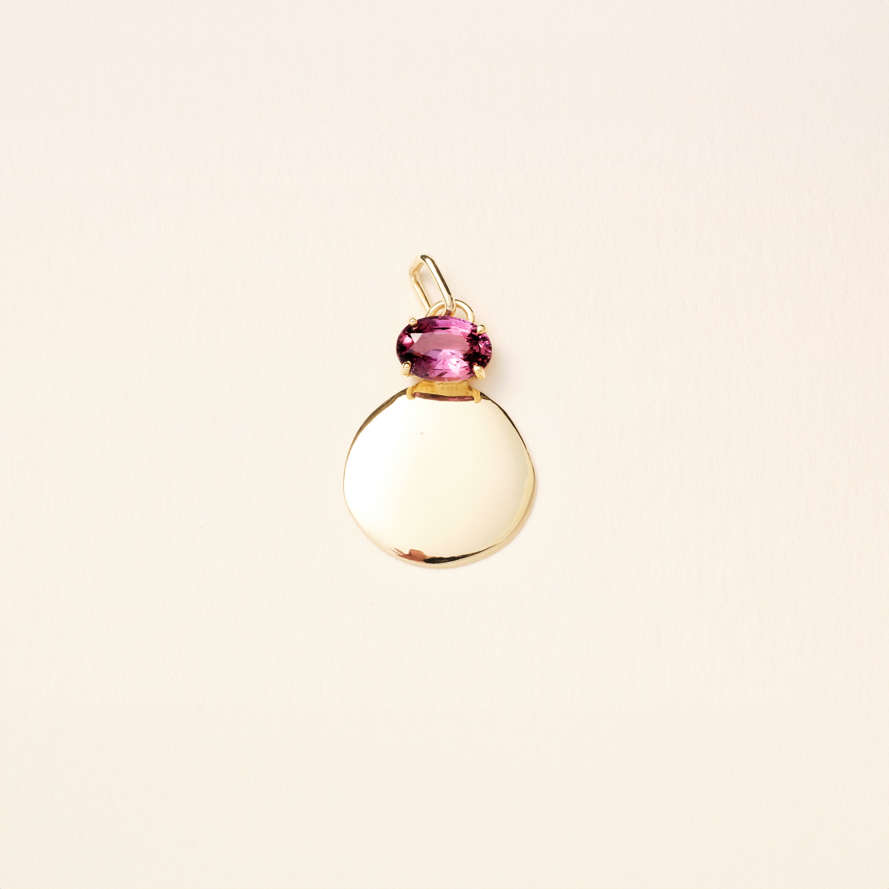 Pendentif - Médaille - Fragments saphir rose framboise oval - Or jaune