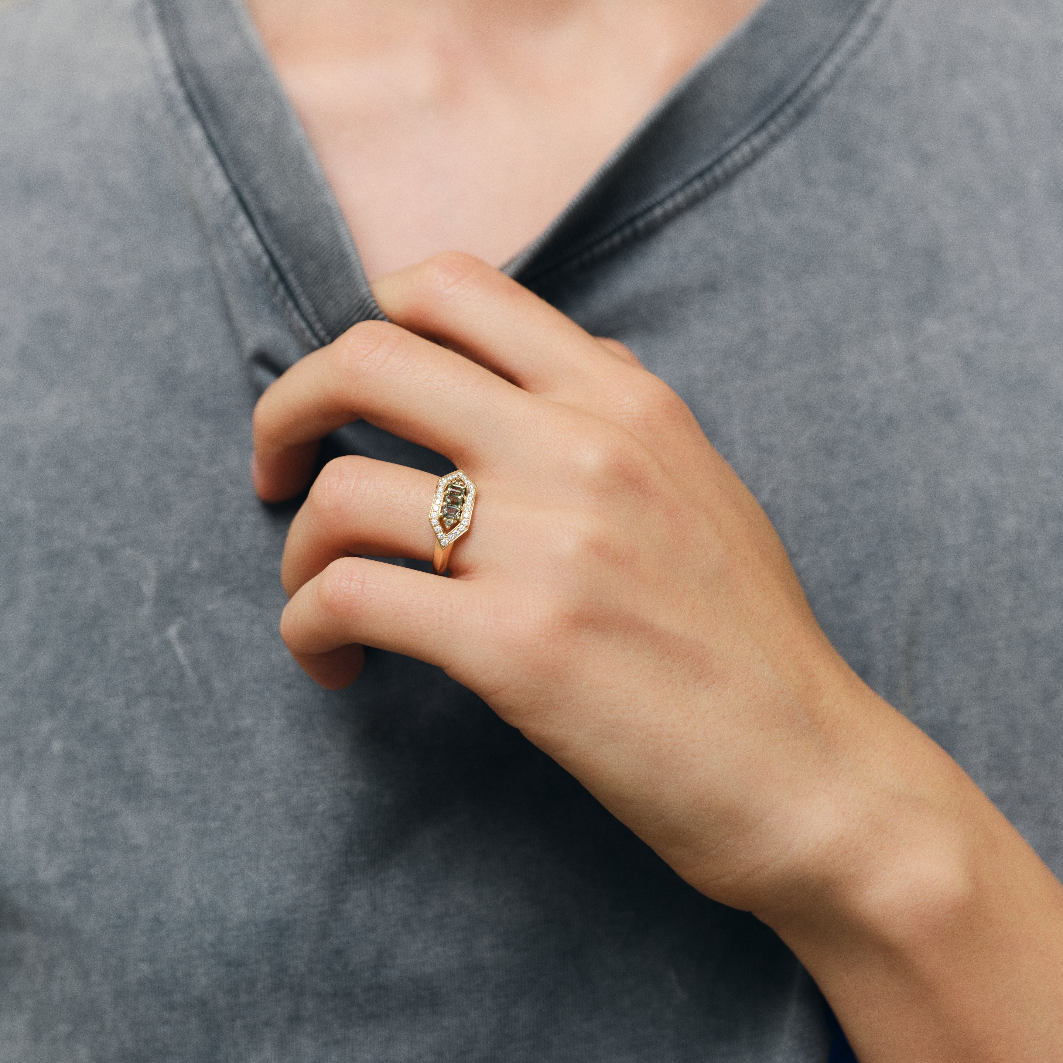 Bague Brooklyn saphirs verts - Or rose