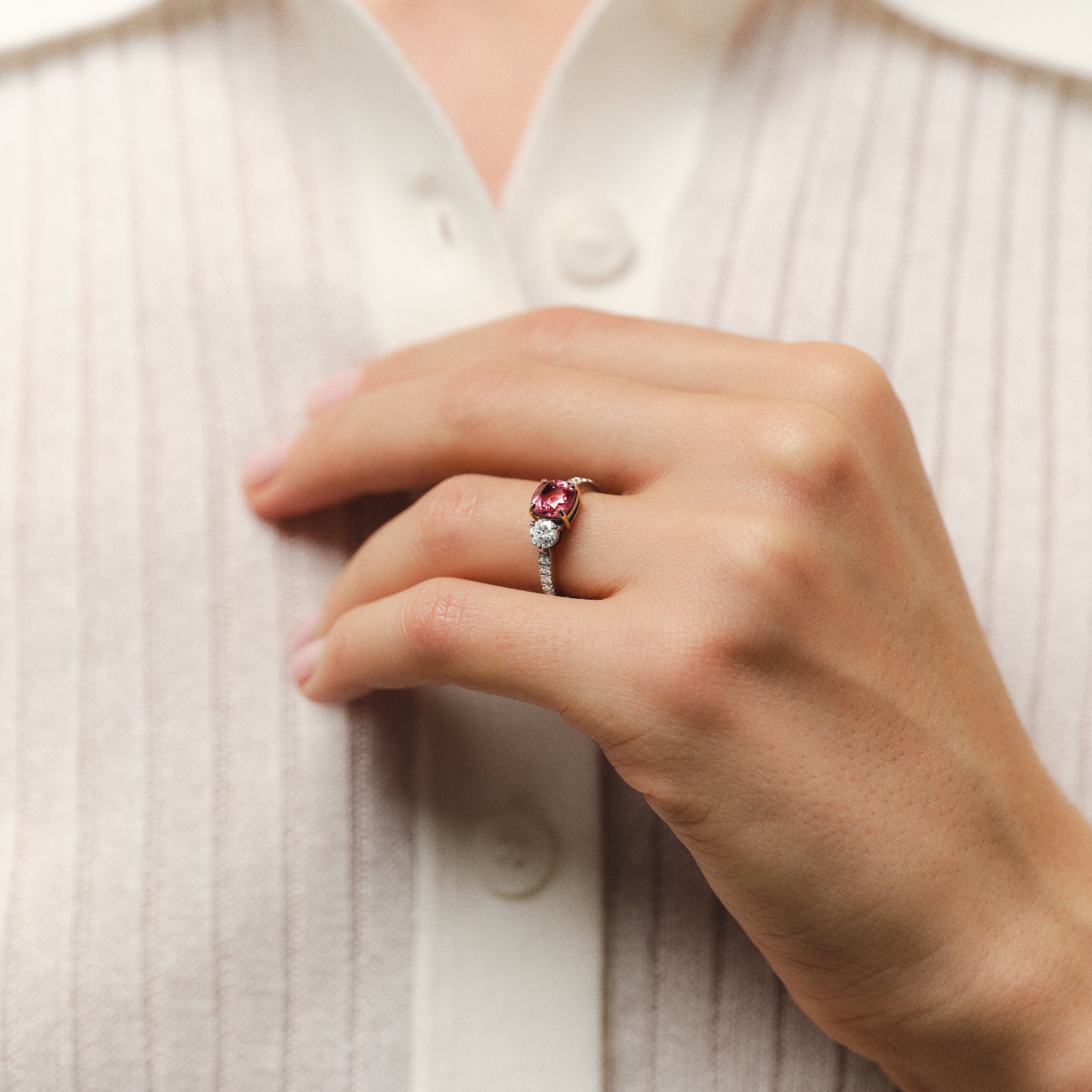 Bague Soho spinelle rose - Or blanc