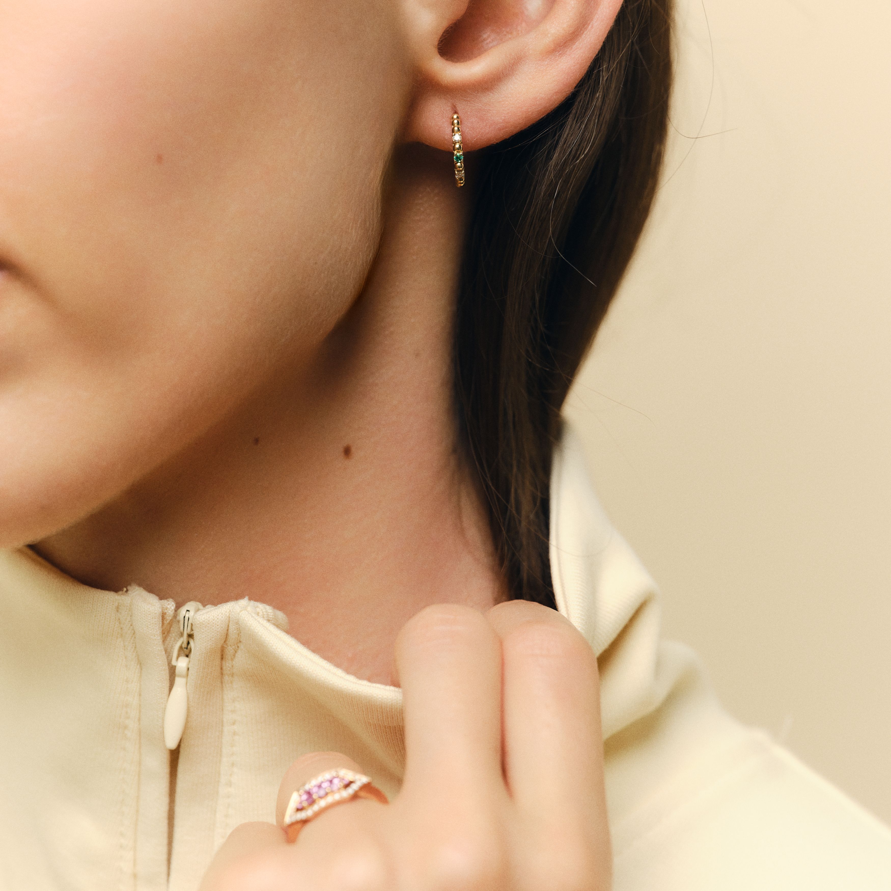 Boucles d'oreilles - Alma - Emeraude et diamants - Or jaune