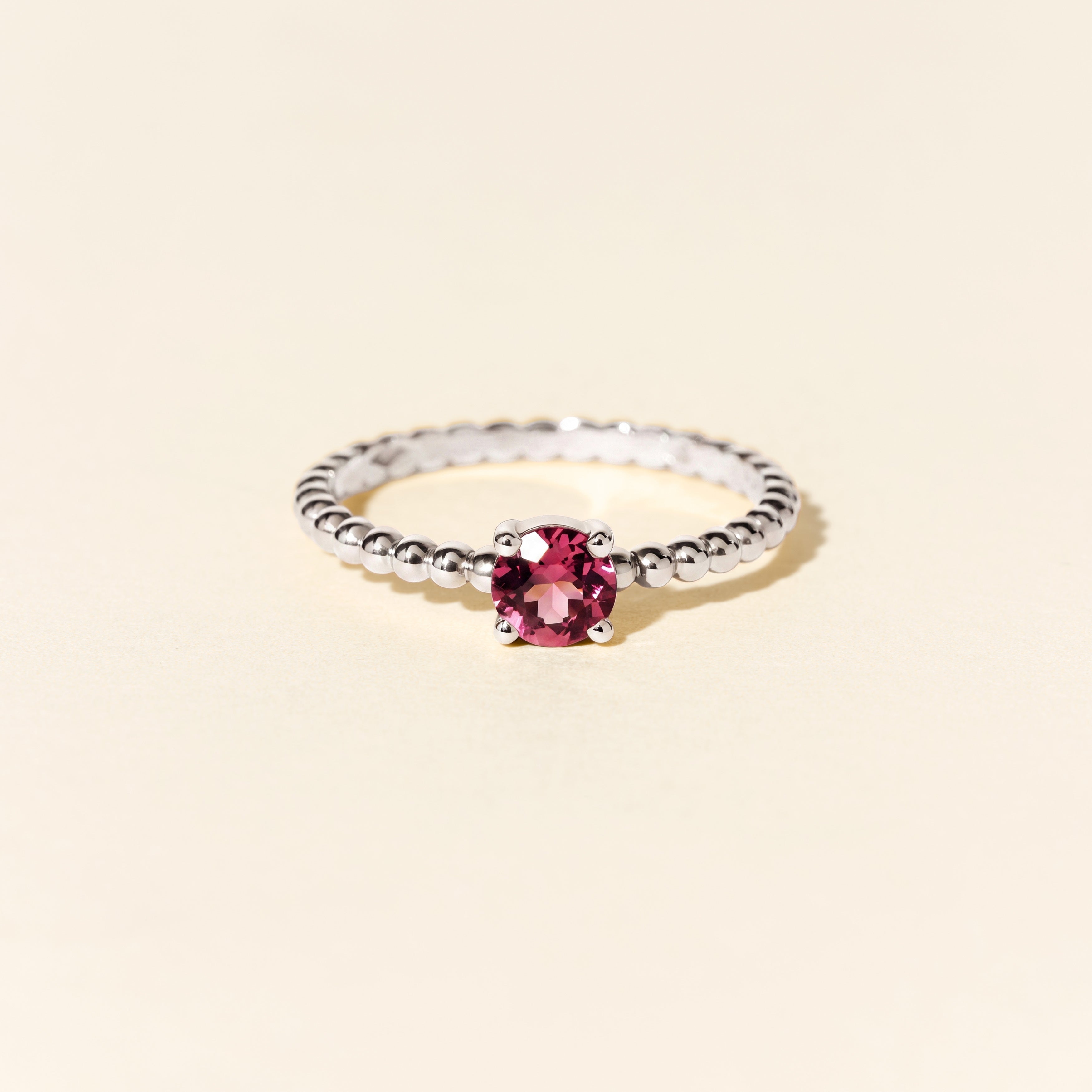 Alma Solitaire Ring with Rhodolite - White Gold