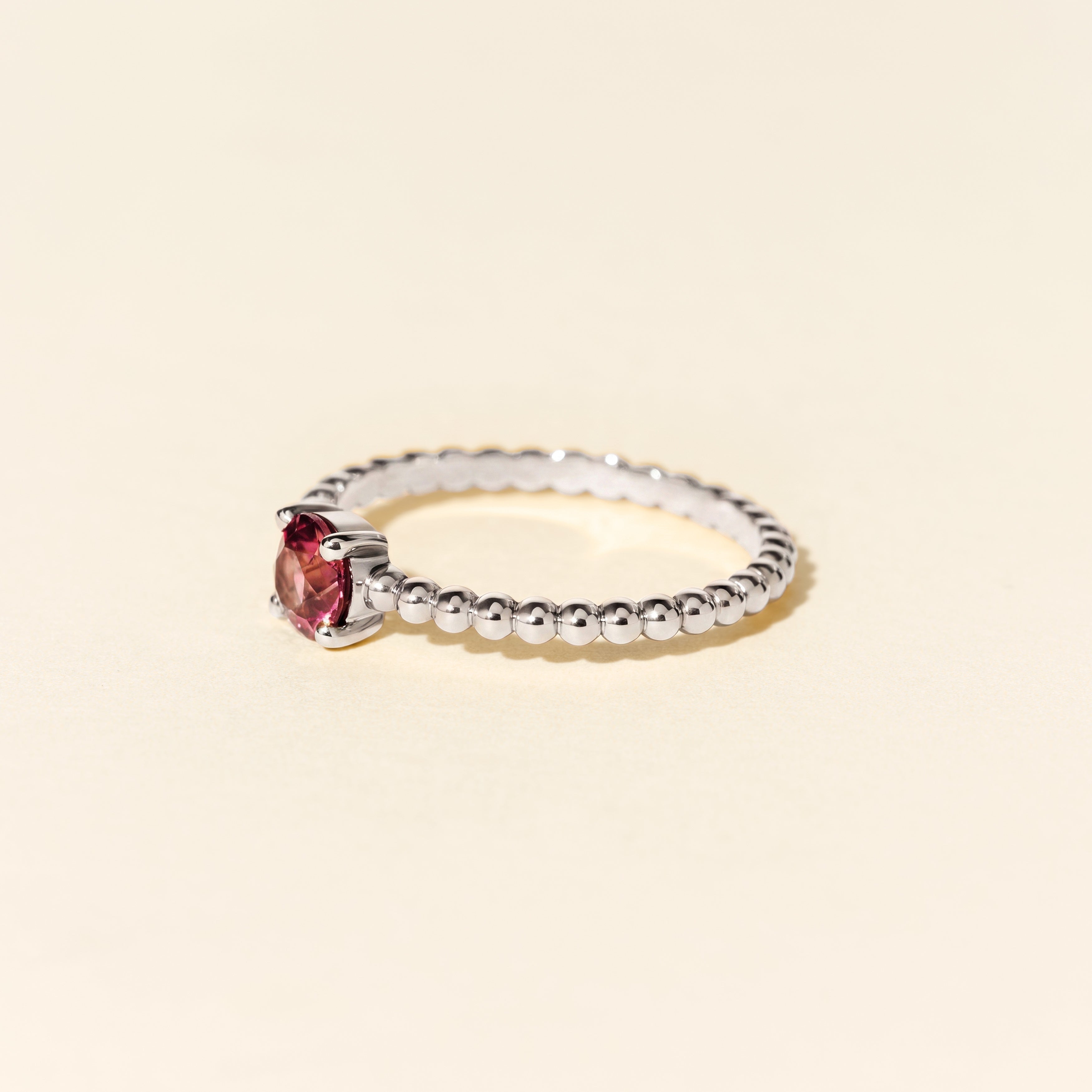 Alma Solitaire Ring with Rhodolite - White Gold