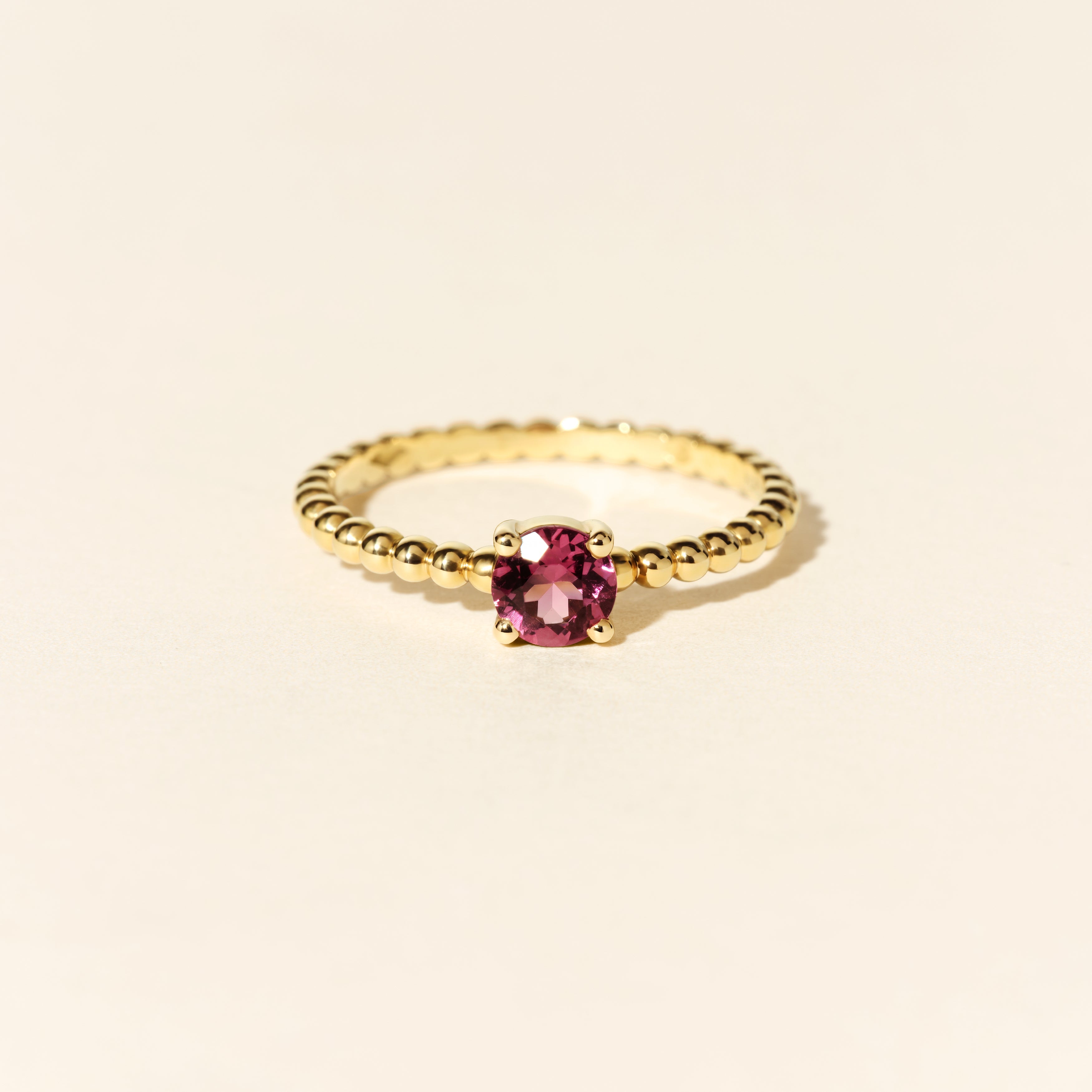 Alma Solitaire Ring with Rhodolite - Yellow Gold