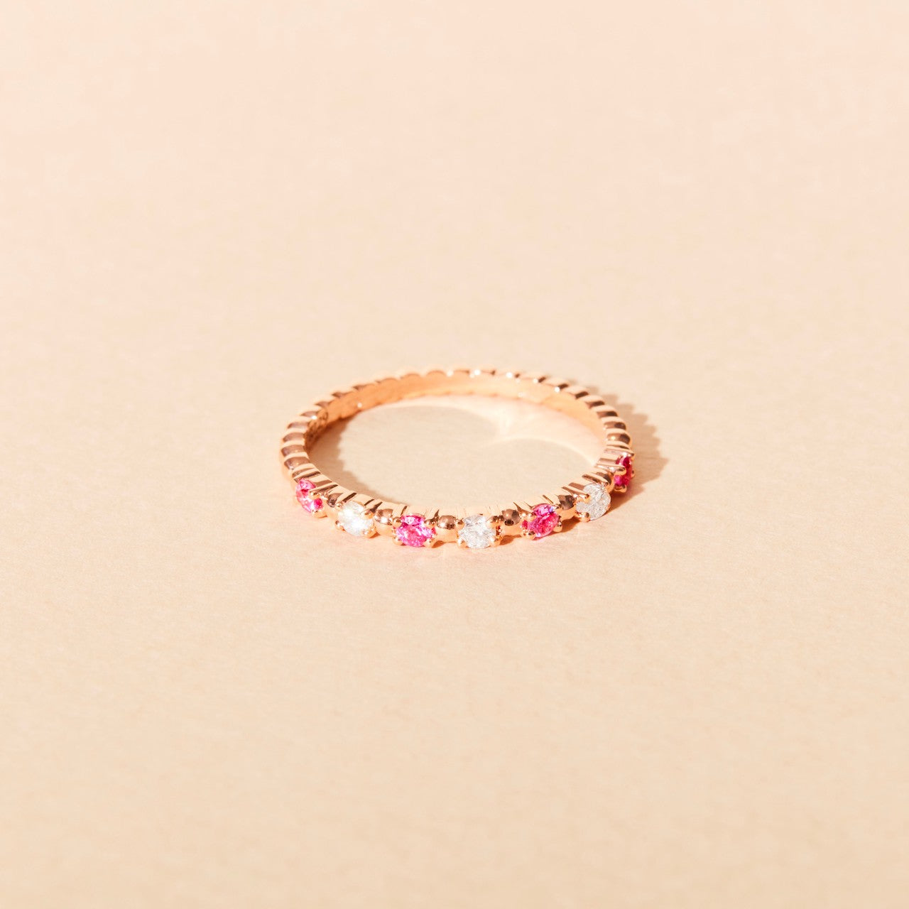 Alma Baby ring with pink sapphire and diamonds - Rose gold