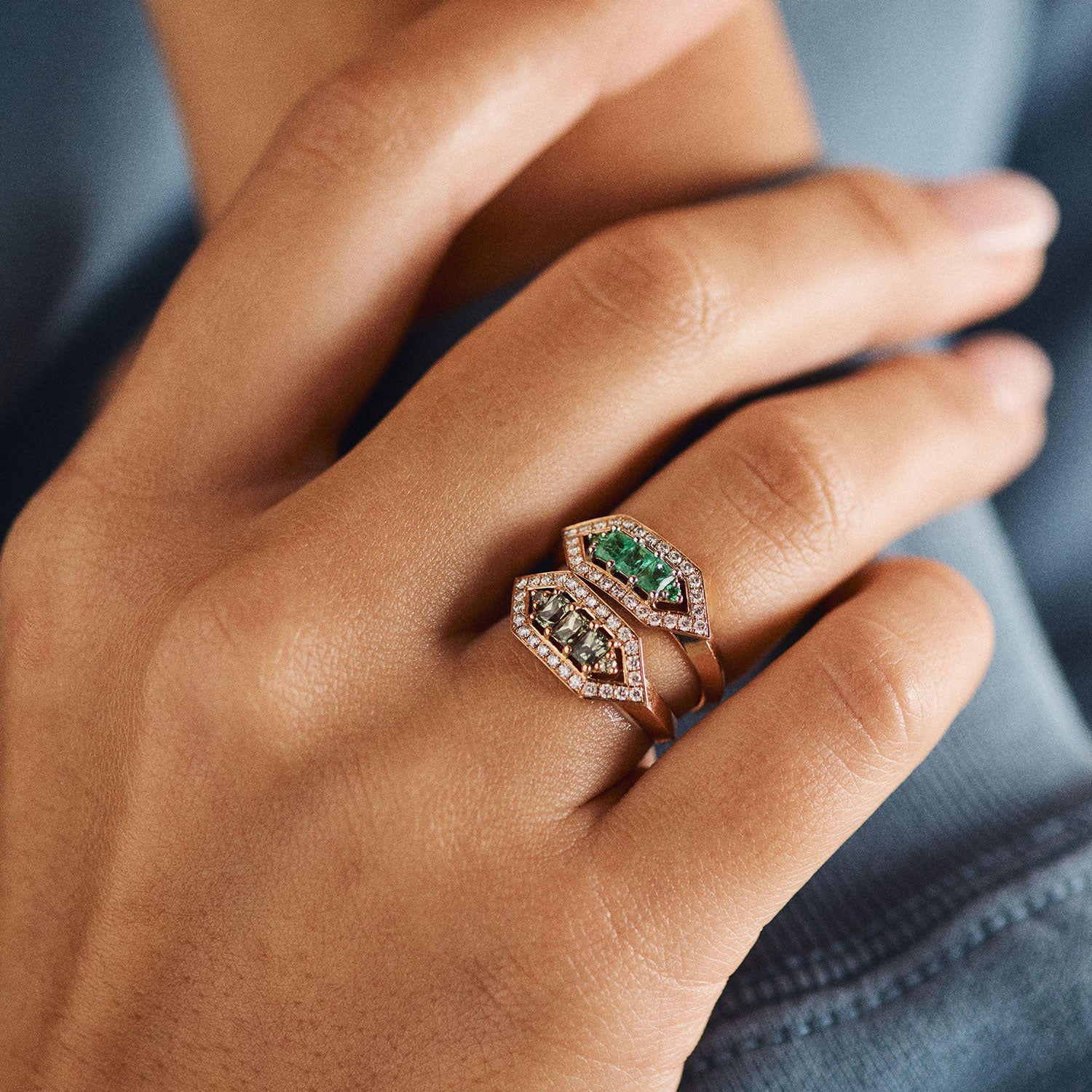 Bague Brooklyn émeraudes - Or rose