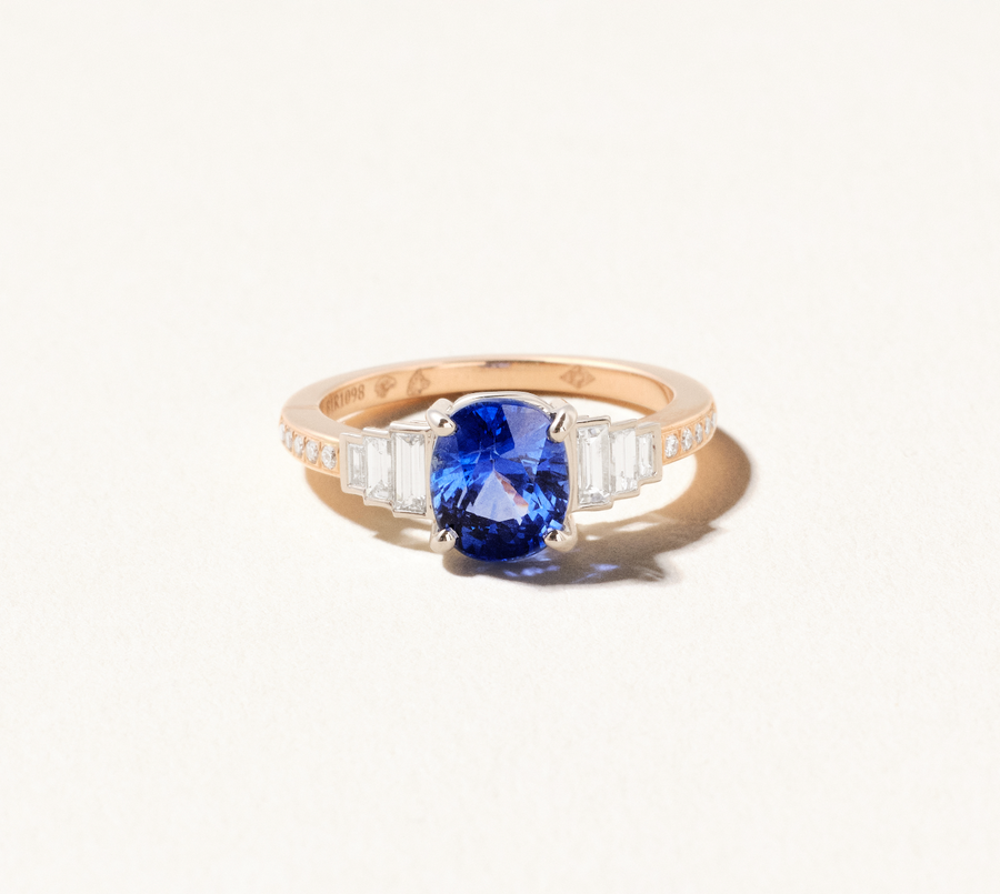 Bague Triple baguettes - saphir et diamants