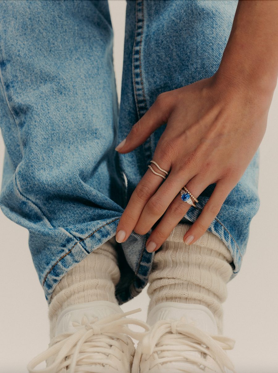 Bague Triple baguettes - saphir et diamants