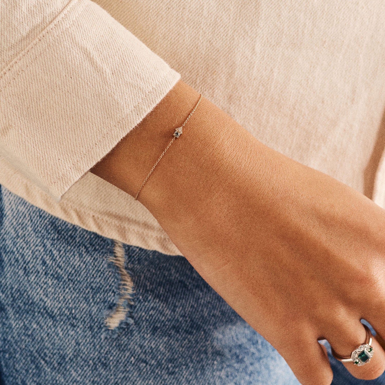 Bracelet - Brooklyn - Saphir vert et diamant - Or jaune