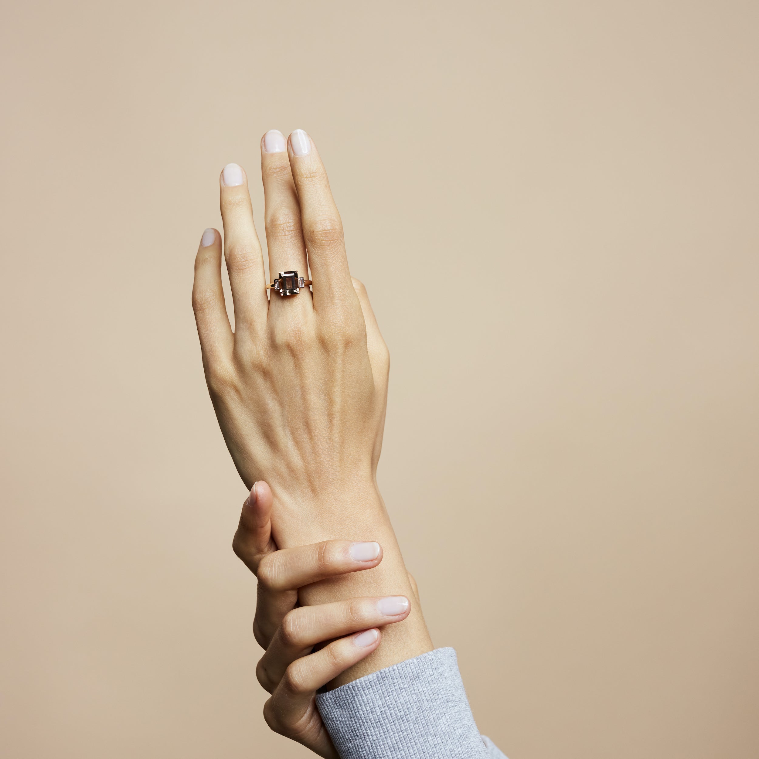 Bague Belo Horizonte quartz brun GM - Or rose