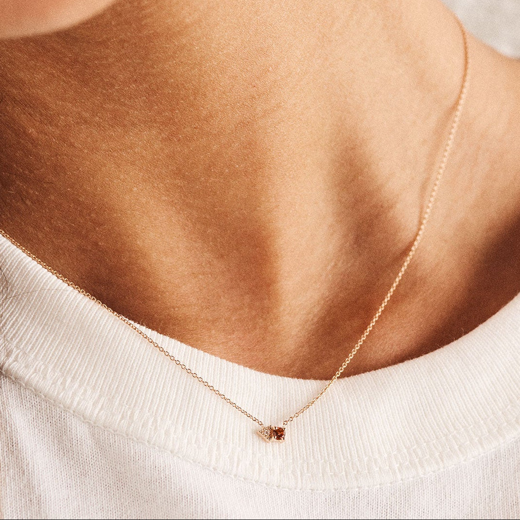 Collier - Brooklyn - Saphir pêche et diamant - Or rose