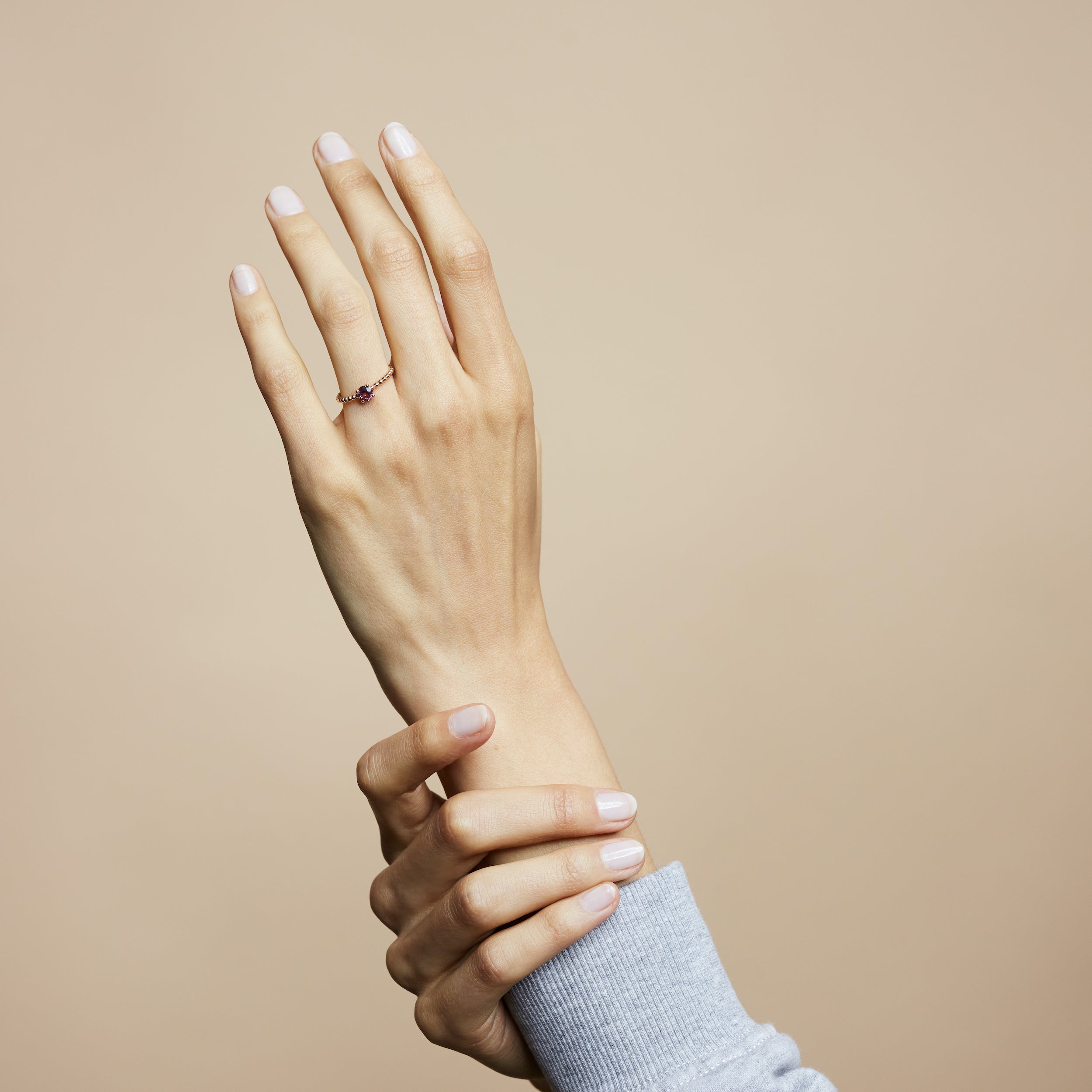 Alma Solitaire Rhodolite Ring - Rose Gold