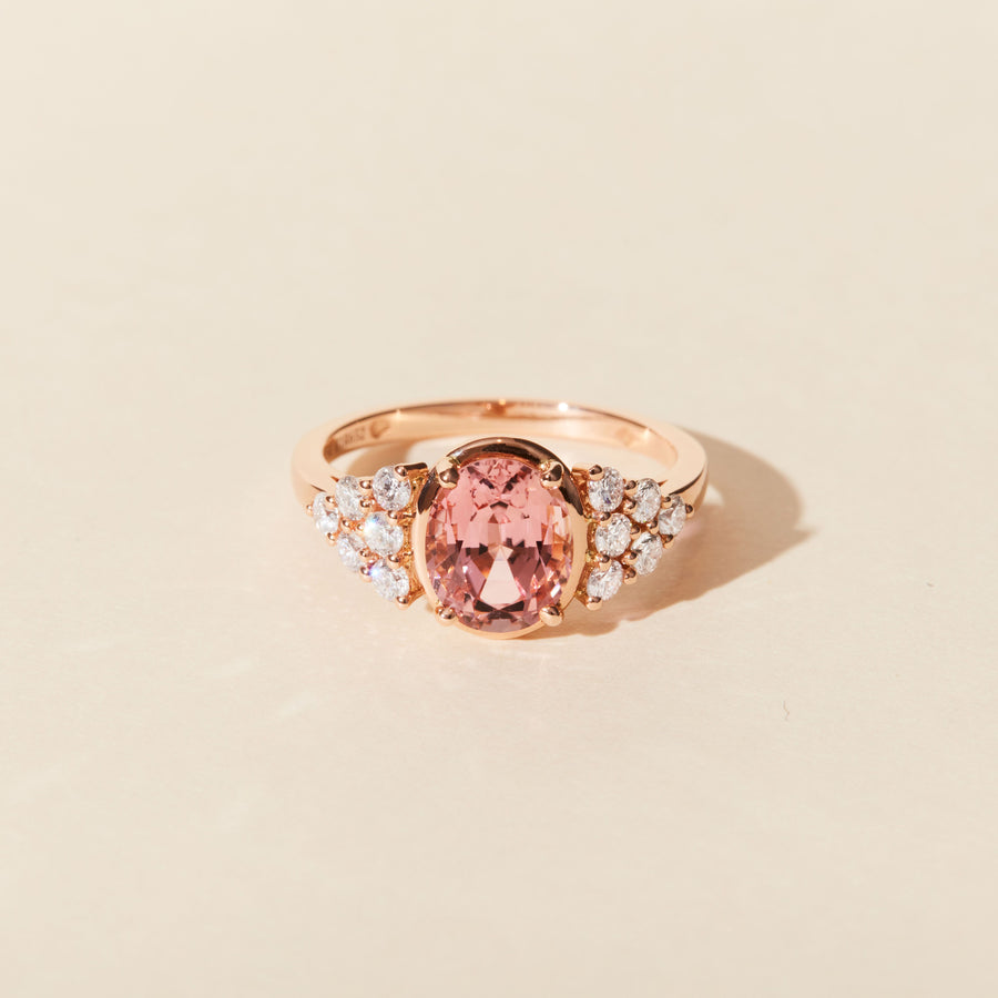 Bague Amazone tourmaline rose et diamants, pièce unique