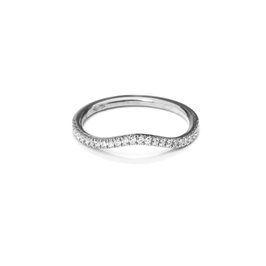 Curved Diamond Wedding Ring - 18K White Gold