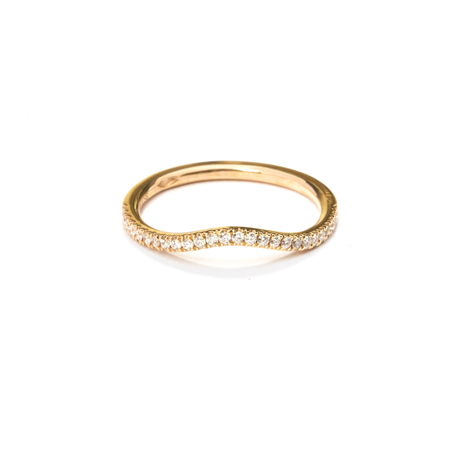 Curved Diamond Wedding Ring - 18K Yellow Gold