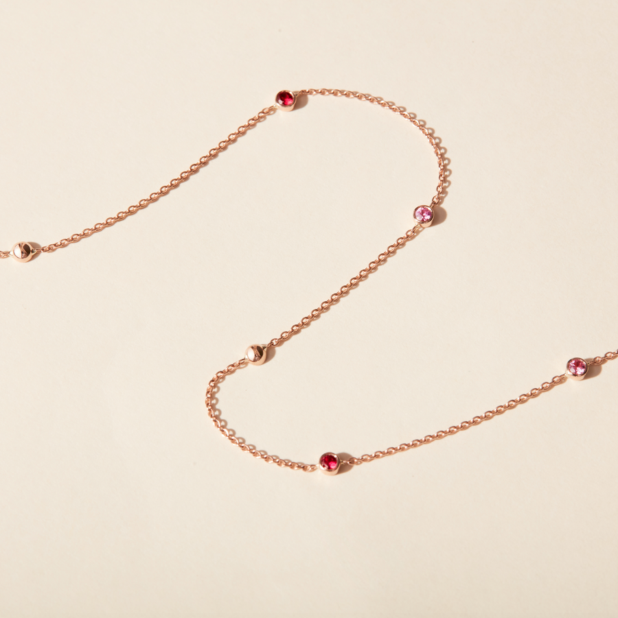Collier Alma - Or rose, saphirs roses et spinelles